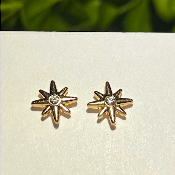 NEW! Gold Sunburst Stud Earrings with CZ stones in center. Hypoallergenic studs! - Picture 1 of 12